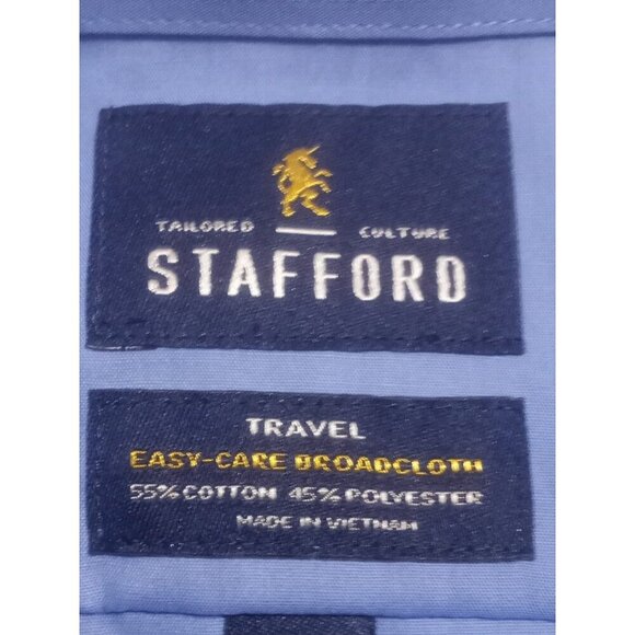 New Stafford Easy Care Travel Men's 16.5 34-35 (XL) Fitted Dress Shirt Blue NWT - Picture 8 of 12